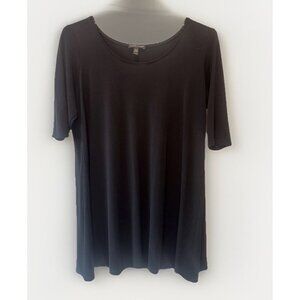 Eileen Fisher Black Knit 1/2 Sleeve Mini Shirt Dress Sz L Minimalist Classic